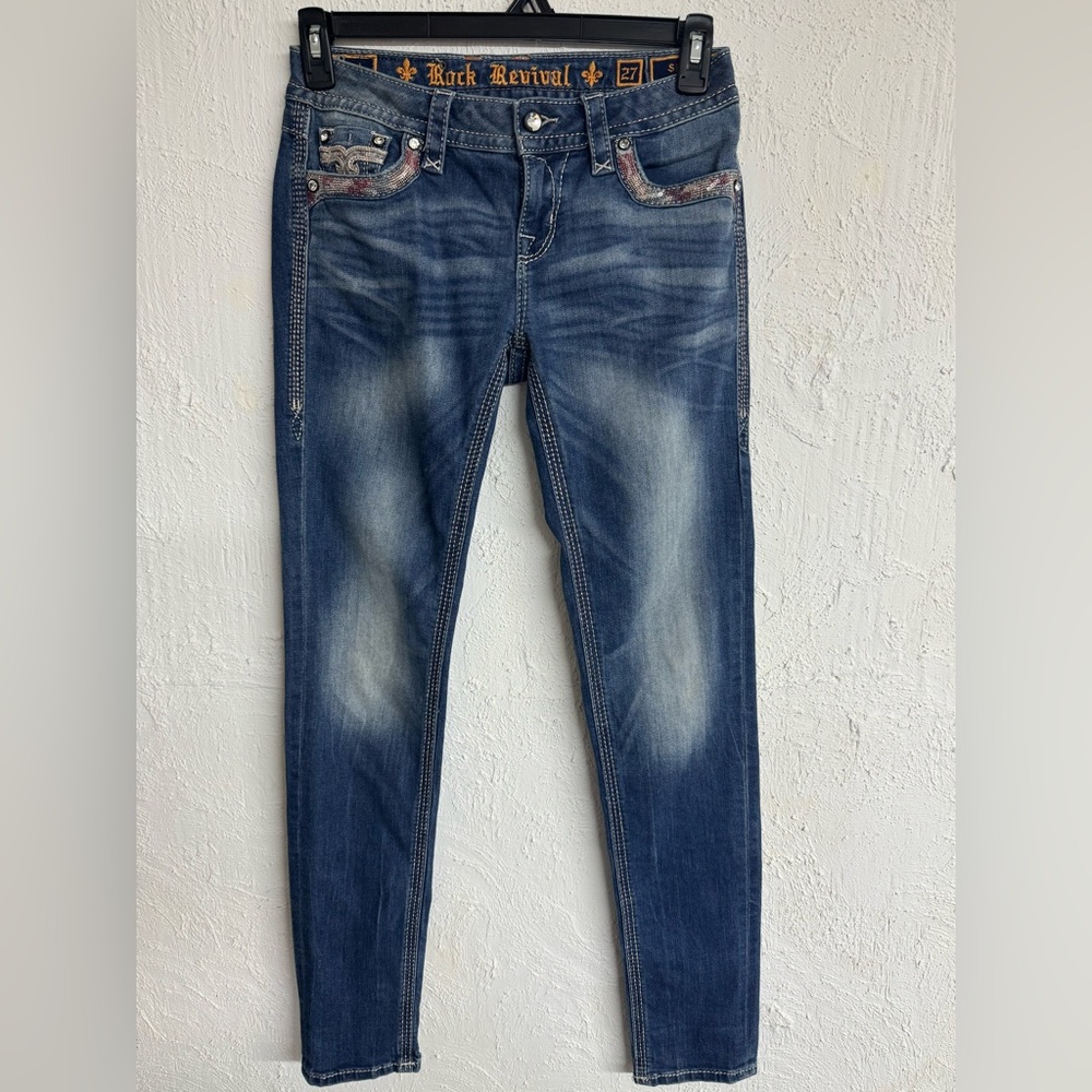 Rock Revival Meah Skinny Embroidered Denim Jeans Size 27